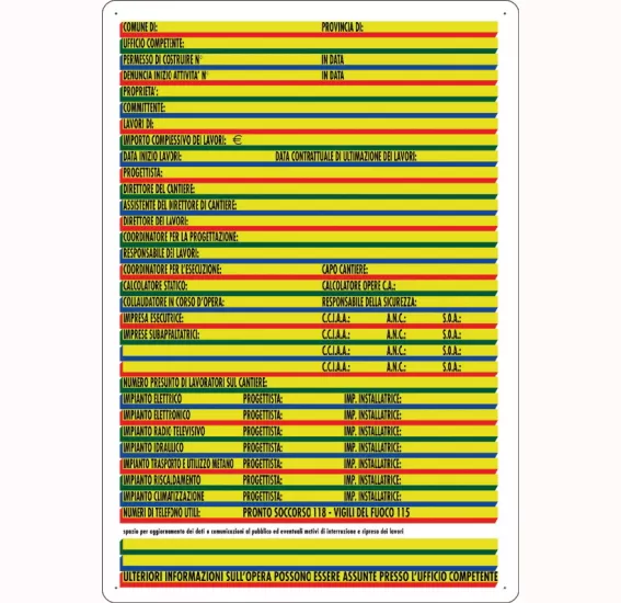 Cartello pvc concessione edile a 5 colori 1660.50.70 d&b