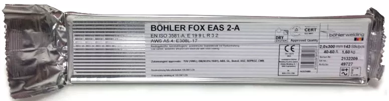 Confezione elettrodo eas2a per inox 308 bohler